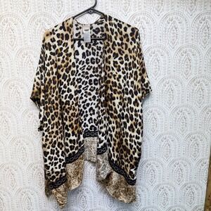 Chico's Wrap Women One Size Brown Leopard Print Snakeskin Mixed Media Kimono